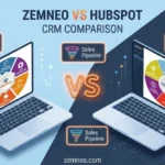 zemneo vs hubspot crm comparison infographic showing sales pipeline and lead management features
