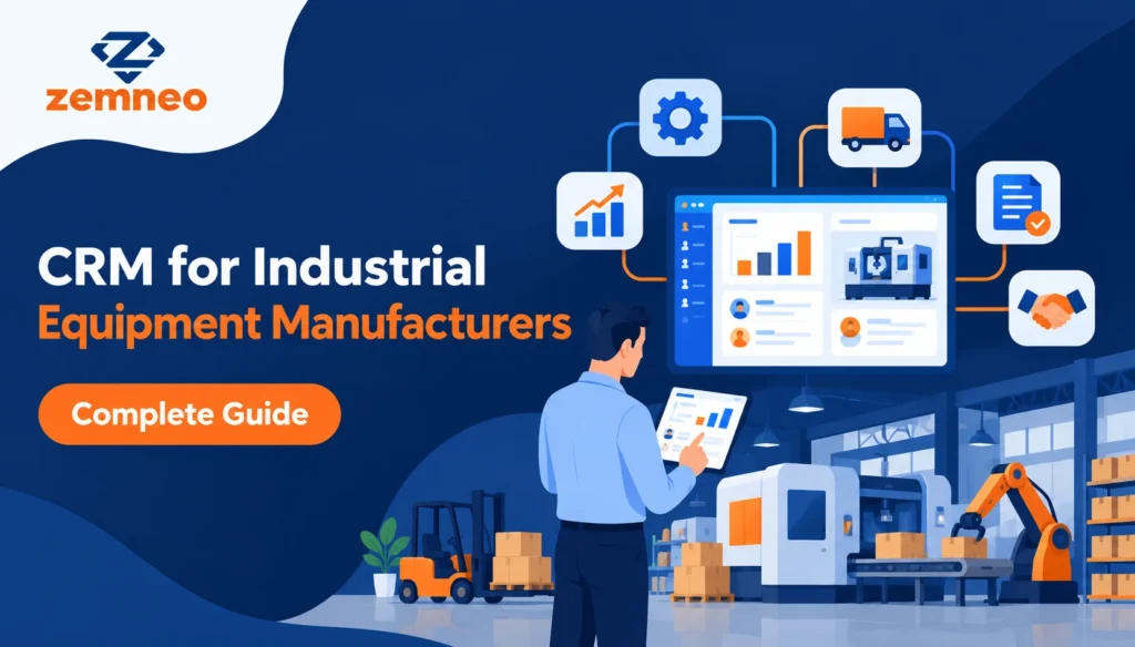 CRM for industrial equipment manufacturers guide banner showing dealer and aftermarket sales
