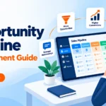 Opportunity pipeline management guide banner showing sales pipeline stages icon diagram