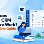 School CRM software guide banner showing admission inquiry and student tracking