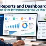 Business reports and dashboards showing sales performance, key metrics, and data visualisations